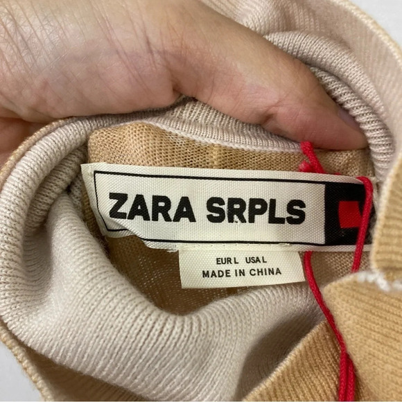 New Zara SRPLS Tan/Camel Cowl Neck 100% Wool Light Sweater Large - Picture 2 of 9